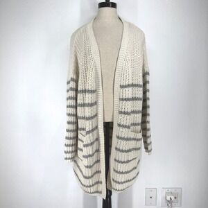 POL Striped Chunky Knit Long Cardigan Sweater Pockets Boho Granola Oversized